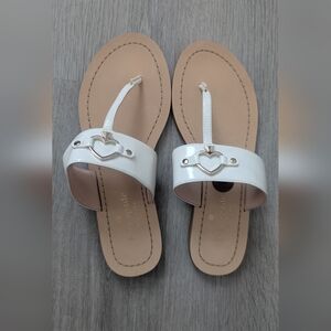 Kate Spade White and Tan Sandals with Metallic Buckle